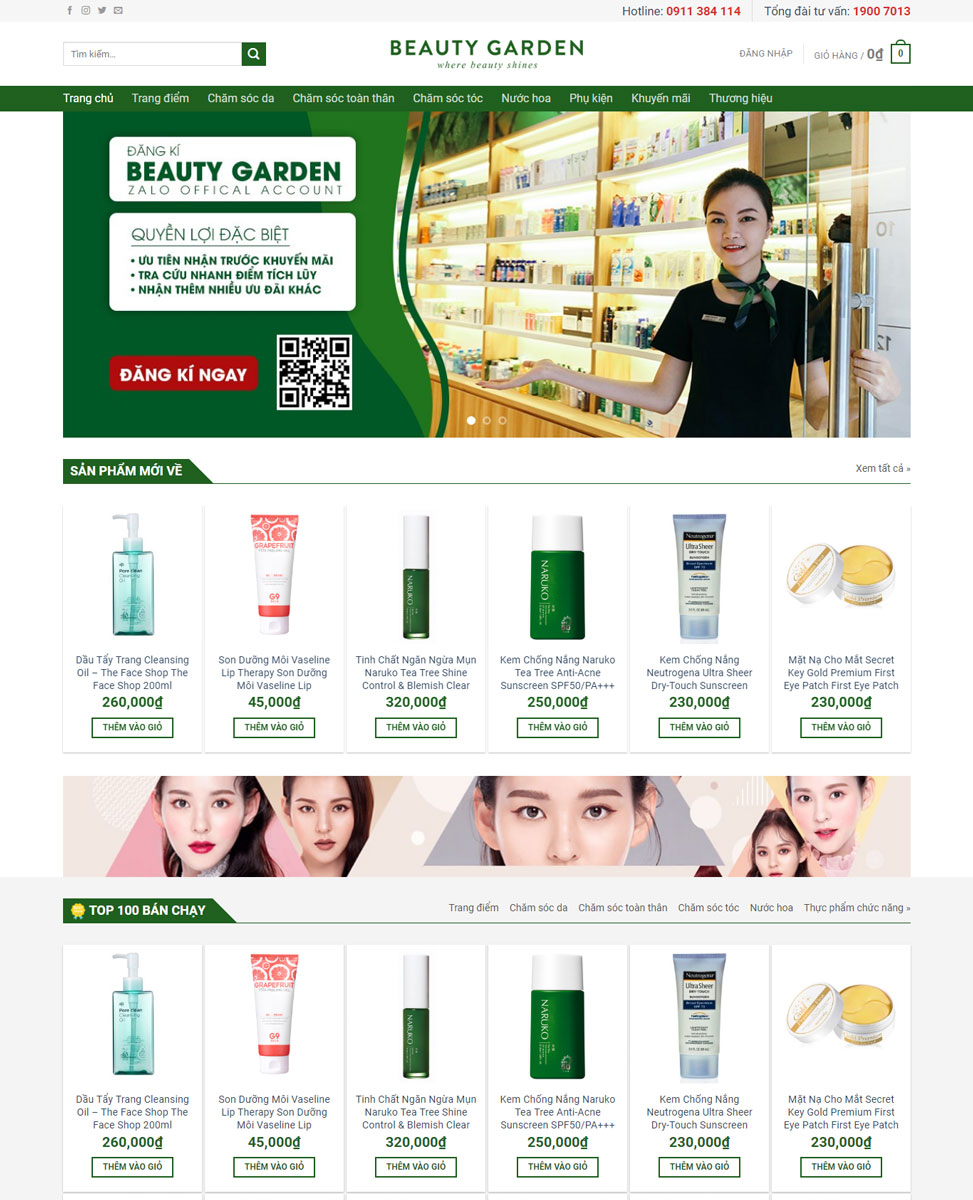 Mẫu thiết kế website mỹ phẩm chính hãng tại Beauty Garden